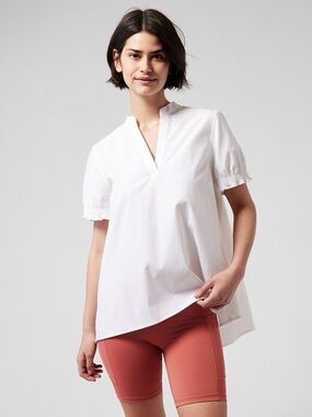 Athleta White Levitate Poplin Tee, size Large